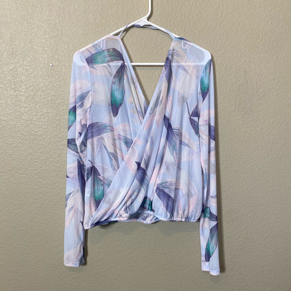Fabletics Sheer Floral Mesh Draped Wrap Top - Picture 3 of 12